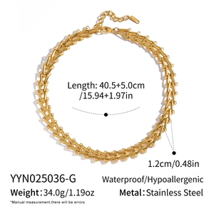 Detailed dimensions of the geometric gold stair chain necklace in stainless steel