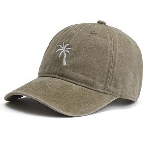 Washed Cotton Baseball Cap Embroidered Palm Tree Sun Protection Outdoor Casual Unisex Retro