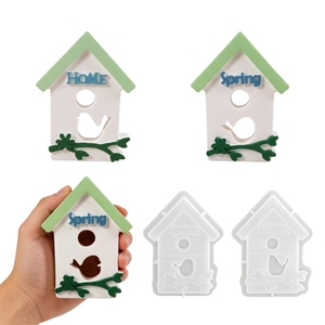 Stampo In Silicone Casa Forma Casetta Uccelli Diy Resina Gesso Artigianato Design Cavo Tema Home Spring Ornamento Scrivania
