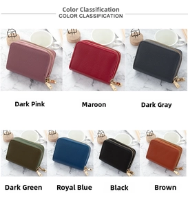 Collage de carteras con cremallera en siete colores como rosa, azul, verde y negro