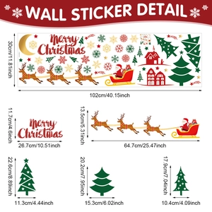 Merry Christmas PVC wall stickers with Santa, reindeer and tree set 102x30cm size