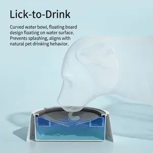 Vue 3D d'une gamelle d'eau anti-éclaboussures avec disque flottant pour chiens et chats