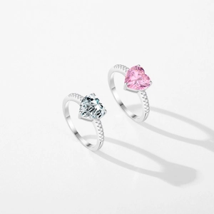 Luxurious S925 sterling silver heart rings with pink and white 2-carat sparkling crystals