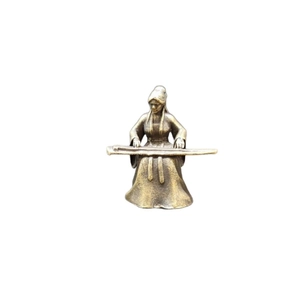 Antique brass miniature figurine of a lady playing the guqin for bonsai landscape decor