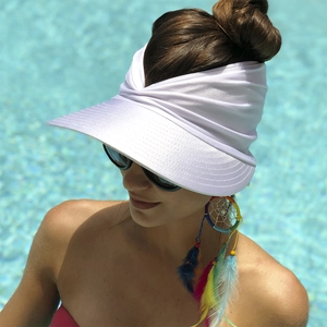 Stylish women's white sun visor hat for outdoor beach and swimming pool activities