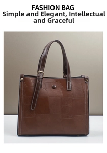 Close-up of a large coffee tote bag featuring geometric leather stitching and white seams