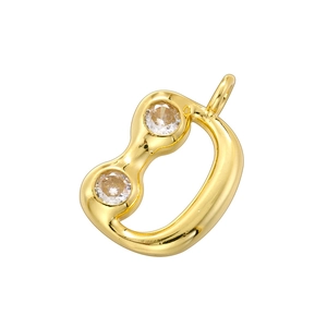 Detailed view of an 18K gold-plated bamboo-style letter D pendant with clear crystals