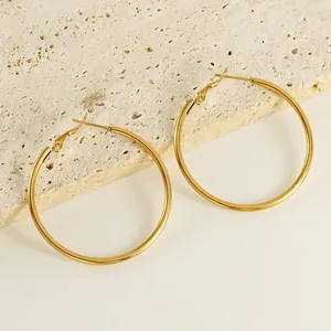18K Gold Plated Stainless Steel Hoop Earrings Women Large High Polished Round Circle Geometric Minimalist Fashion Jewelry