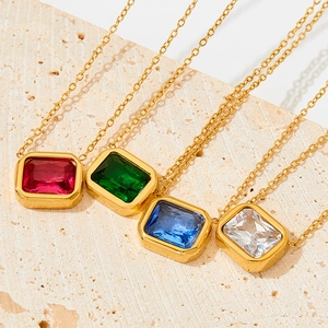 Vintage gold necklaces with rectangle zircon pendants in red, green, blue, and white
