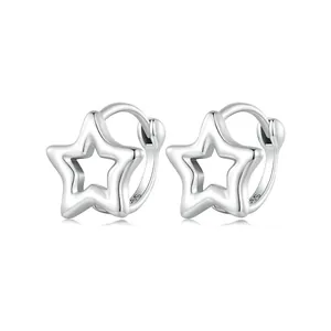 925 Sterling Silver Star Hoop Earrings Hollow Polished Geometric Jewelry For Women Elegant Fashion Accessorizing Gift