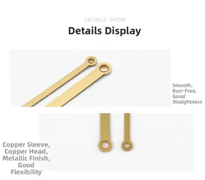 Close-up of premium brass clock hands featuring smooth edges and brushed metal texture