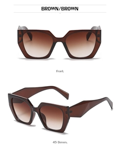 Front and 45-degree angle view of brown cat eye sunglasses with thick temples