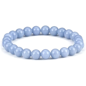 Pulsera de cuentas de piedra natural azul claro con cordón elástico liso de 8 mm