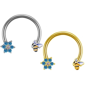Bee Butterfly Flower Horseshoe Nose Rings 316L Stainless Steel Copper Cubic Zirconia U Shaped Septum Piercing Jewelry