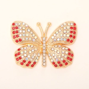 Elegant gold butterfly accessory with red and iridescent rhinestones for DIY jewelry