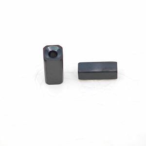 Macro detail of black frosted titanium steel rectangular spacer beads for DIY jewelry making