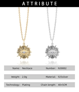 Detail view of 925 silver Evil Eye pendant with white zircon on a stylish gold chain