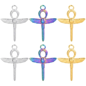 Vintage Stainless Steel Egyptian Ankh Scarab Pendant Necklace For Women Wing Design Retro Jewelry Daily Party Gift