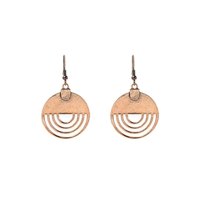 Detail of vintage bohemian geometric hollow metal earrings with layered antique bronze finish