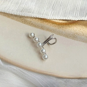 Minimalist silver pearl ear cuff earring for women with five elegant white pearls