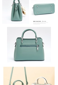 Detailansicht der minzgrünen PU-Handtasche mit Bärenanhänger und Bodennieten