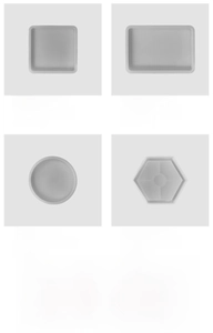 Detailed dimensions and care instructions for square, round, and hexagonal silicone molds