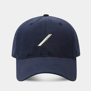 Classic navy cotton baseball cap with stylish diagonal slash embroidery on a curved brim