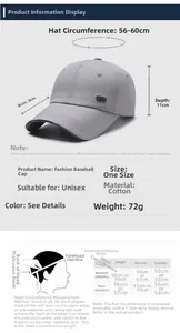 Tableau des tailles pour casquette de sport à séchage rapide avec visière de 8cm et mesures