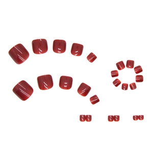 Solid deep burgundy cat eye press-on toe nails with shimmering magnetic finish 24pcs set