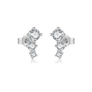 S925 sterling silver geometric stud earrings with three round clear zircon stones