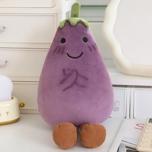 Cute cartoon eggplant plush pendant with embroidery and soft velvet texture for bags