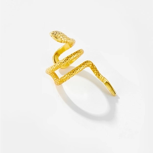Artistic golden snake ring with spiral wrap design and detailed scale texture