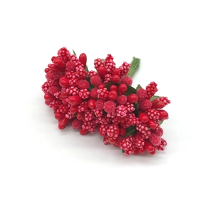 Artificial red berry clusters with green wire stems for DIY Christmas wreaths