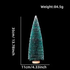 Detailed view of 35cm sisal Christmas tree with snow effect and wooden base dimensions