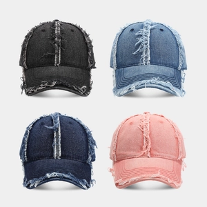 Casquette De Baseball En Denim Détérioré Bord Effiloché Coton Vintage Streetwear Chapeau Soleil Ajustable Unisexe Mode