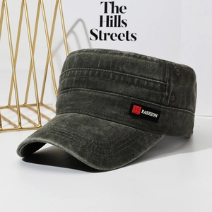 Washed Cotton Cadet Cap Military Style Flat Top Hat Distressed Adjustable Outdoor Sun Protection Fashion For Men Women