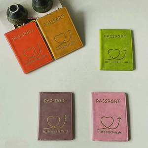 Set of 5 colorful PU leather passport covers with gold foil heart and plane embossing