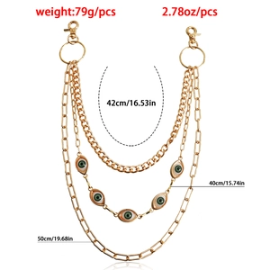 Detailed size and weight specs for multi-layer gold metal waist chain with green pendant
