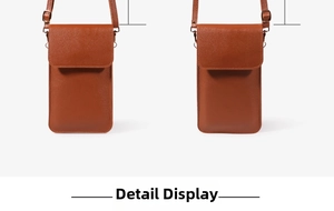 Detailed view of two brown litchi pattern PU leather crossbody bags with touch screen flap
