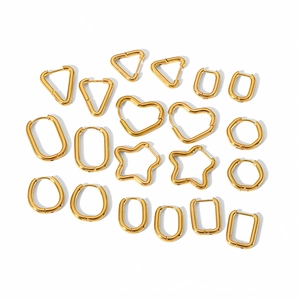 Collection de boucles d'oreilles géométriques en acier doré 18 carats de formes variées