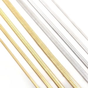 Minimalist stainless steel herringbone snake chains in various widths and metallic colors