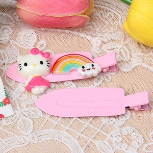 Pink Hello Kitty and rainbow clips on white lace, high-quality resin hair accessories