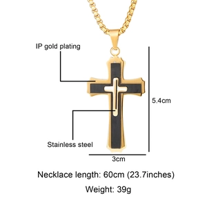 Detailed size specifications for three-layer stainless steel cross necklace
