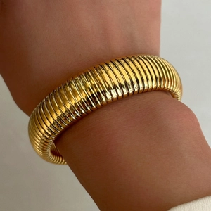 Polished 18K gold-plated Tubogas snake chain stretch bracelet for women's jewelry collection