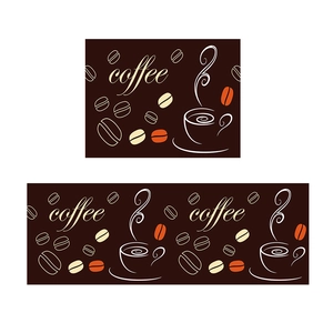 Minimalist coffee themed kitchen mat with brown crystal velvet and steam cup pattern