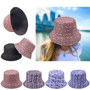 Reversible Bucket Hat Washed Cotton Snake Skin Animal Print Outdoor Beach Sun Protection Wide Brim For Men Women