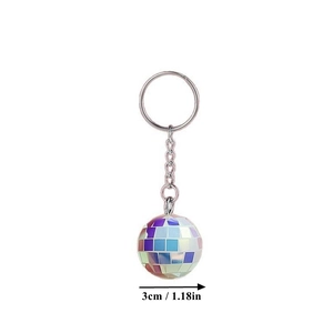 Iridiscent 3cm disco ball keychain with metallic chain and silver ring attachment