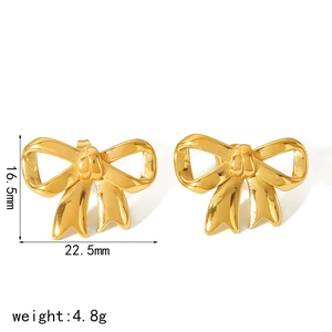 18K gold plated stainless steel bow earrings with high polish finish and elegant design