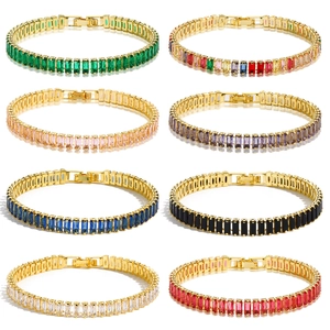 Collection of eight gold-plated tennis bracelets with colorful rectangular zircon stones