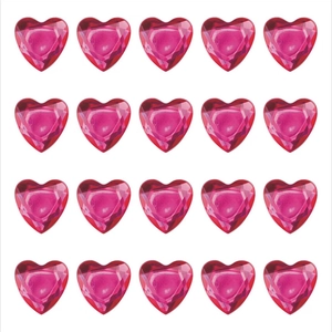 Macro detail of 20 pink heart-shaped acrylic rhinestones for DIY crafts and nail art